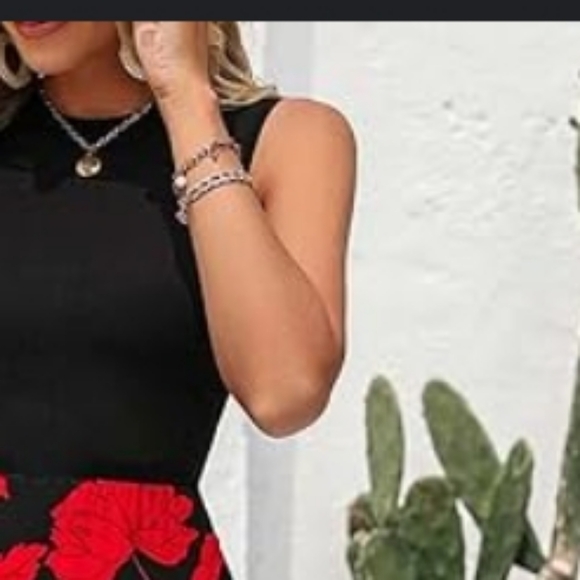 Red dress black medium maxi with 2 side slits statement sleeveless womens - Picture 10 of 16